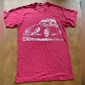 Red and White Short Sleeve Tee with a Vintage Volkswagen